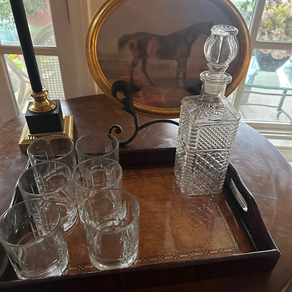 Vintage Glass Decanter and Tumbler Set with tray. Ralph Lauren style - Picture 7 of 11